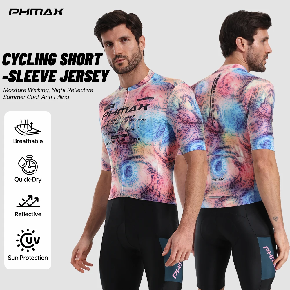 PHMAX Men's Bicycle Jerseys Short Sleeve Breathable Road Maillot Bicicleta Summer Quick Dry Pro Cycling Apparel With 3 Pockets