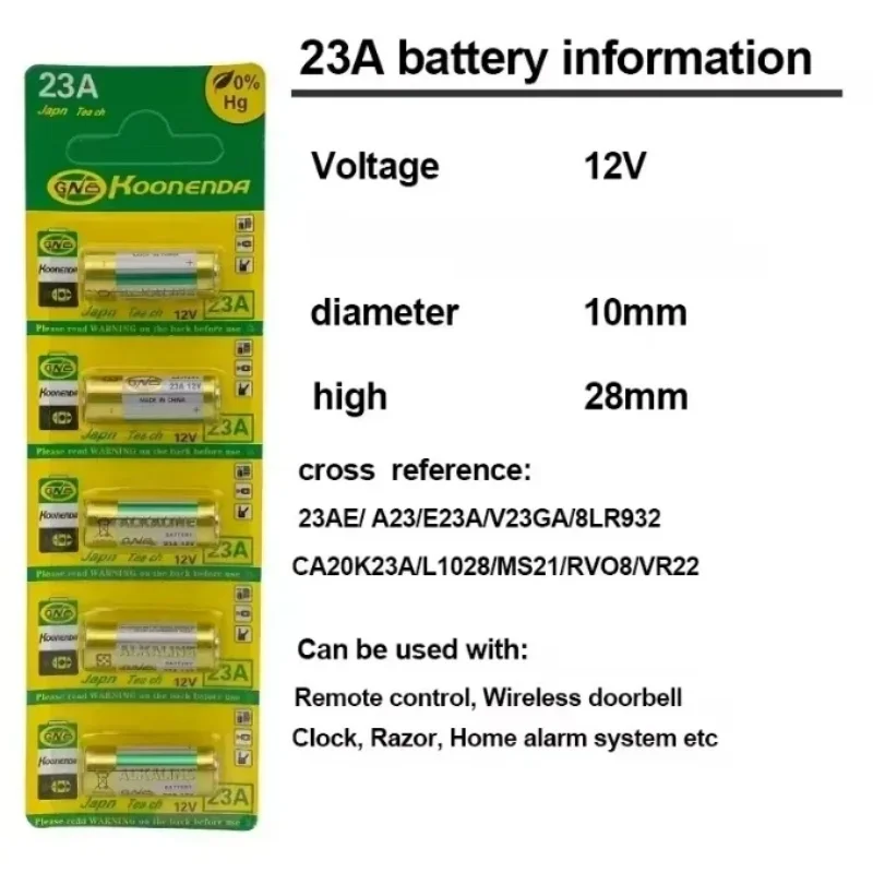 

A23 A27 12V Alkaline Battery Long Lasting for Doorbell Car Key Fob Remote Garage Opener Walkman 23A 27A MN27