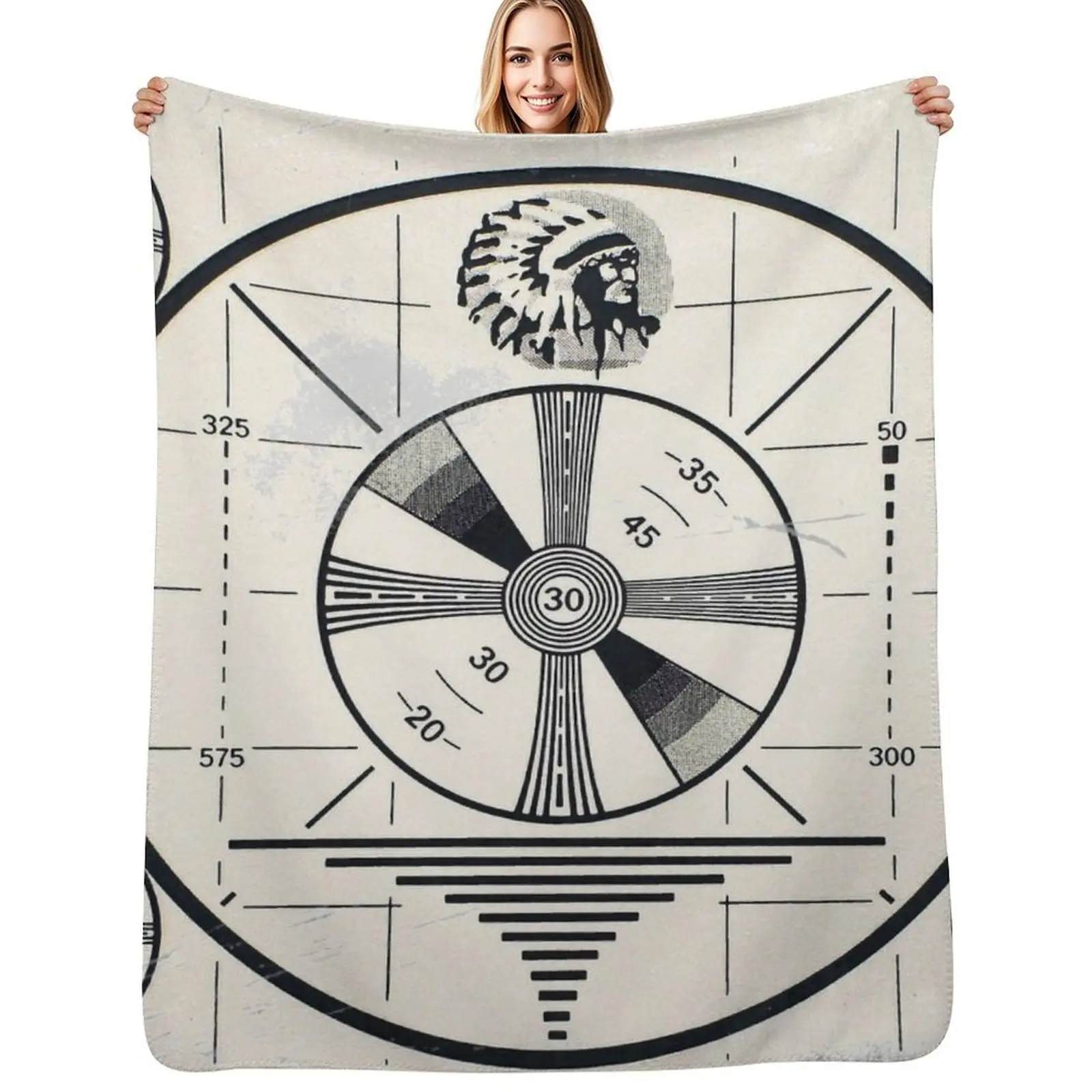 Retro TV Monoscope Test Pattern Throw Blanket No Pilling Soft Warm Blanket for Bed