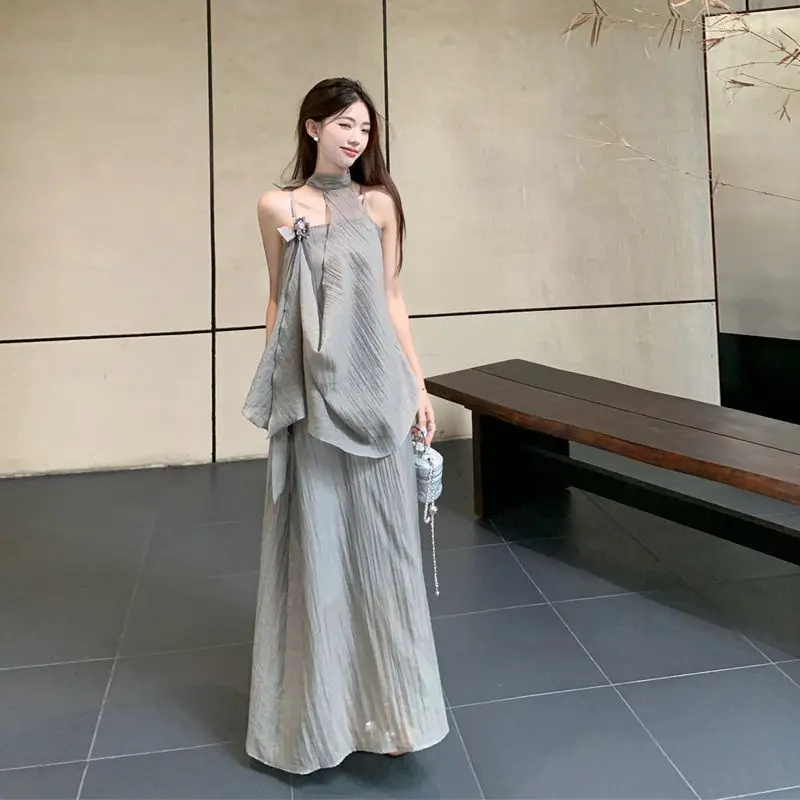 

Summer 2026 The New Irregular Neck Top Suspender Skirt Set Cold and National Style Women's Clothing Set, and The Skirt Is Trendy