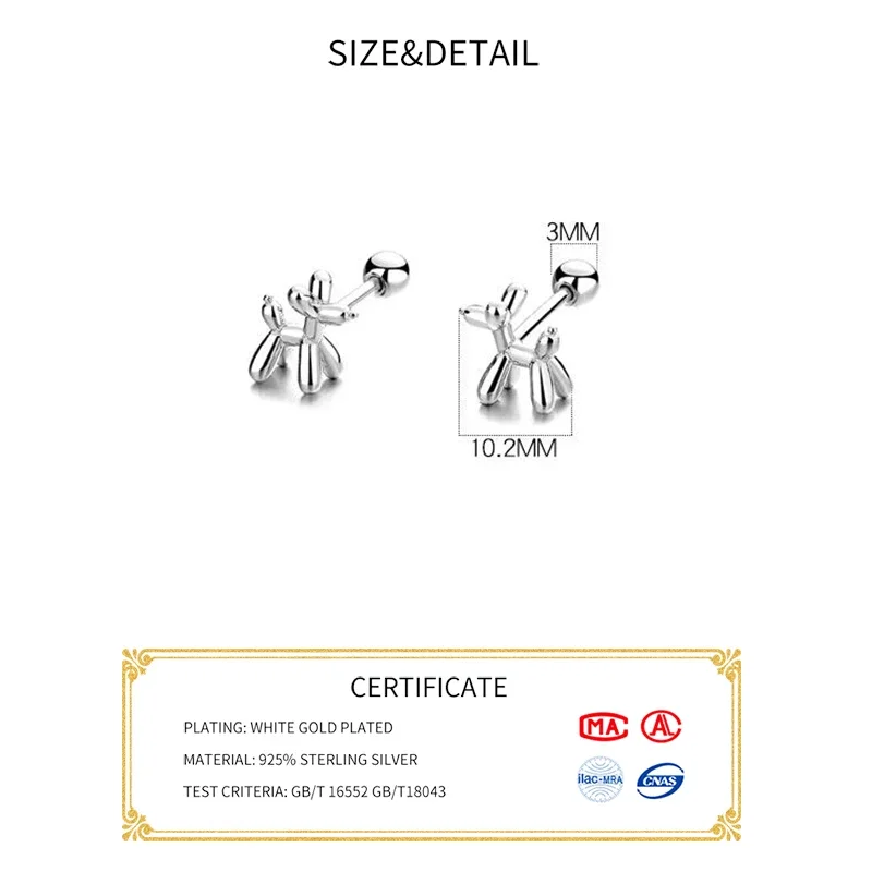 INZATT Real 925 Sterling Silver 18K Gold Dog Screw Bead Stud Earrings For Fashion Women Cute Animal Fine Jewelry Accessories