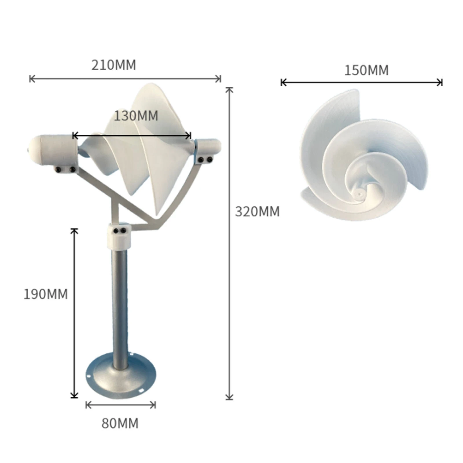 Imagem -02 - Turbina Eólica Espiral em Miniatura com Luz Led Lâmpada de Experimentação Científica Modelo de Gerador Eólico Solar Branco 10w 320 mm