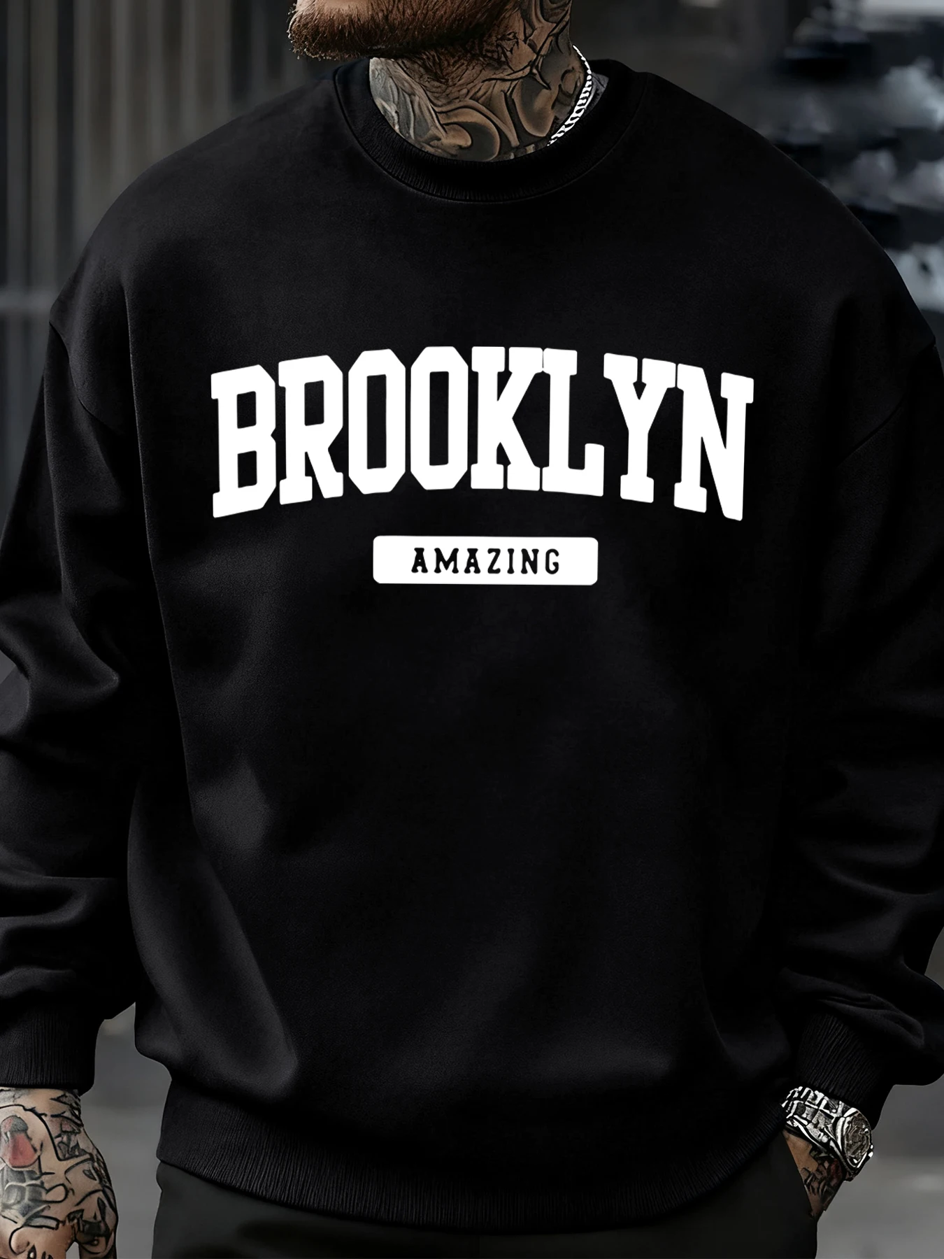 Brooklyn Amazing Letter Pattern Sweatshirt Men Crewneck Tops Fashions Streetwear Casual Fleece Pullover Hip Hop Street Clothes
