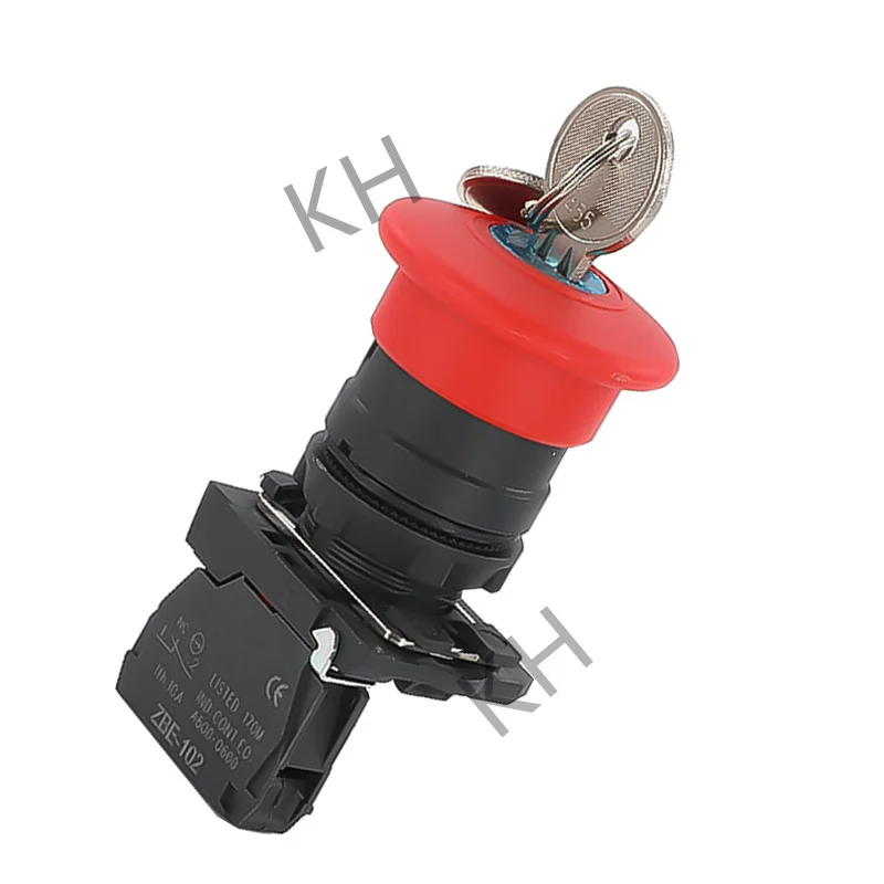 1Pcs XB5 knob key switch start stop metal press emergency stop self-locking reset knob mushroom head jog power supply