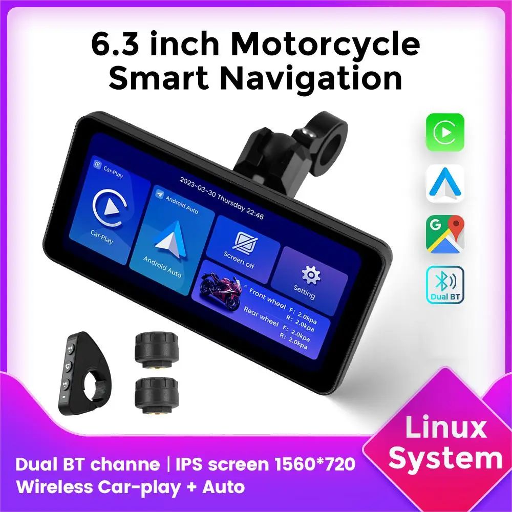 

6.3-inch IPS screen Portable motorcycle Linux system Wireless anti-control button Wireless CarPlay Android car smart player GPS