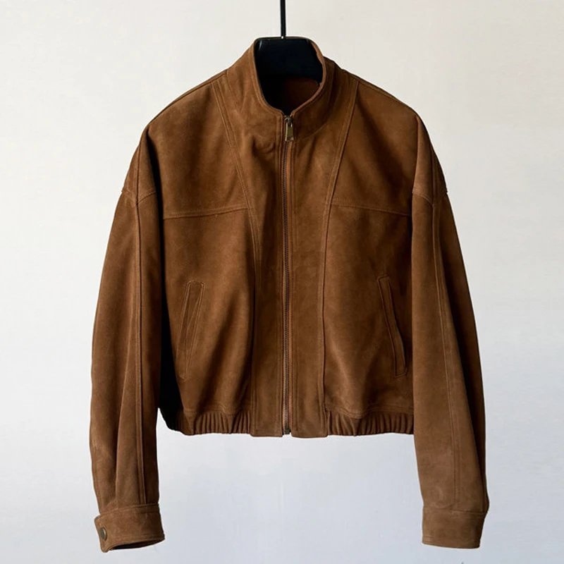 High Luxury Imported Goatskin Jacket Coats for Women 2026 Fashion Stand Collar Zipper Short Motorcycle Real Leather Jacket Tops