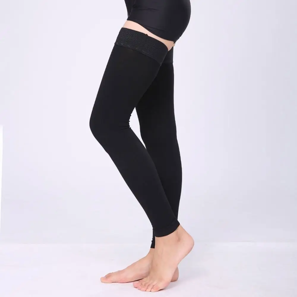 1Pair with Silicone Band Thigh High Compression Stockings Open Toe High Elastic Graduated Pressure Stockings Firm 20-30 mmHg