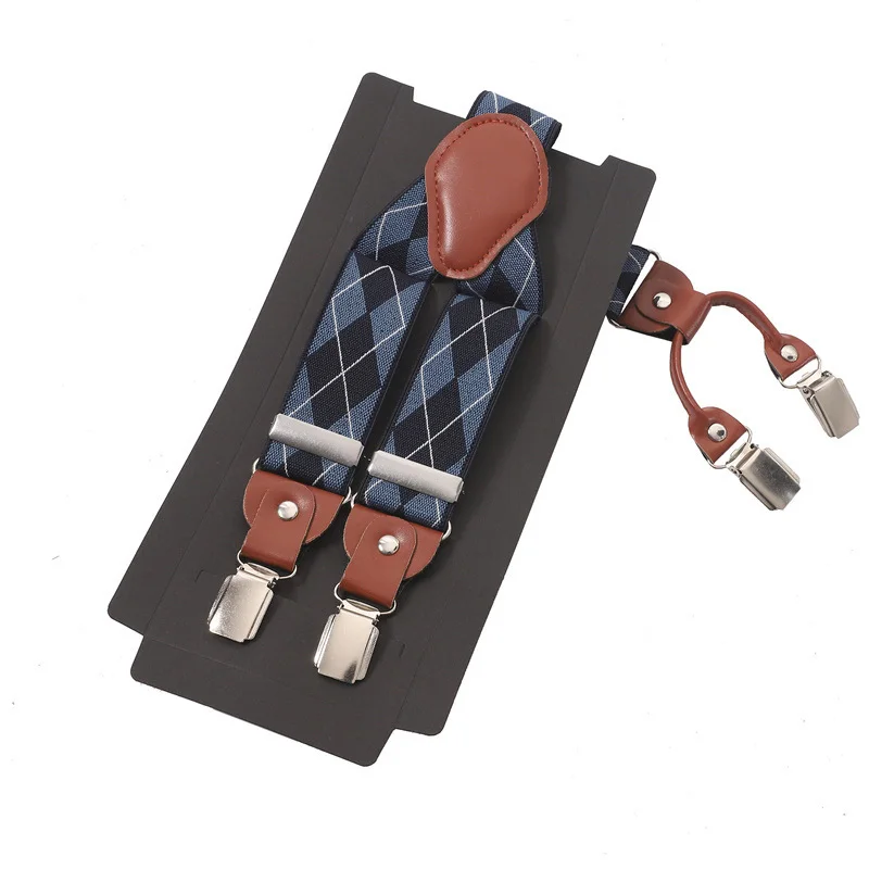 Brown Leather Suspenders Man's Braces 4 Clips Suspensorio Trousers Strap Tirante Father/Husband's Gift 3.5*120cm