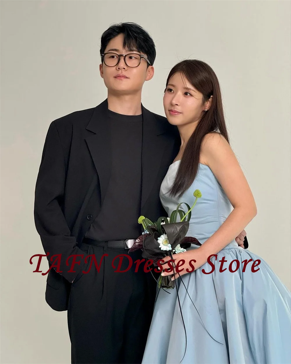 TAFN 2025 New Korea Wedding Shooting Dresses Strapless A-line Sleeveless Blue Bridal Gown Simple Elegant Reception Dresses