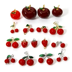 1 Piece Brass 3D Charms Red Fruit Enamel Cherry Strawberry Pendants For DIY Necklace Bracelet Jewelry Making Findings