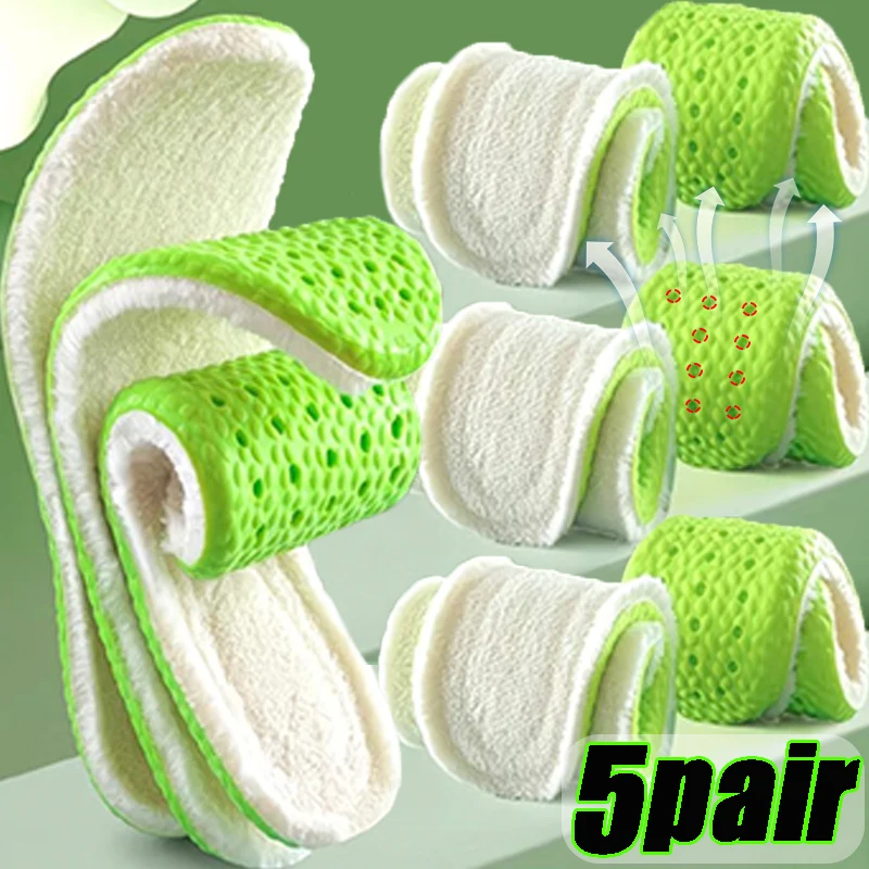 

1/5pairs Sports Insoles for Men Women Shock Absorbing Non Slip Shoe Pads Winter Warm Thermal Lambswool Lining Breathable Insoles