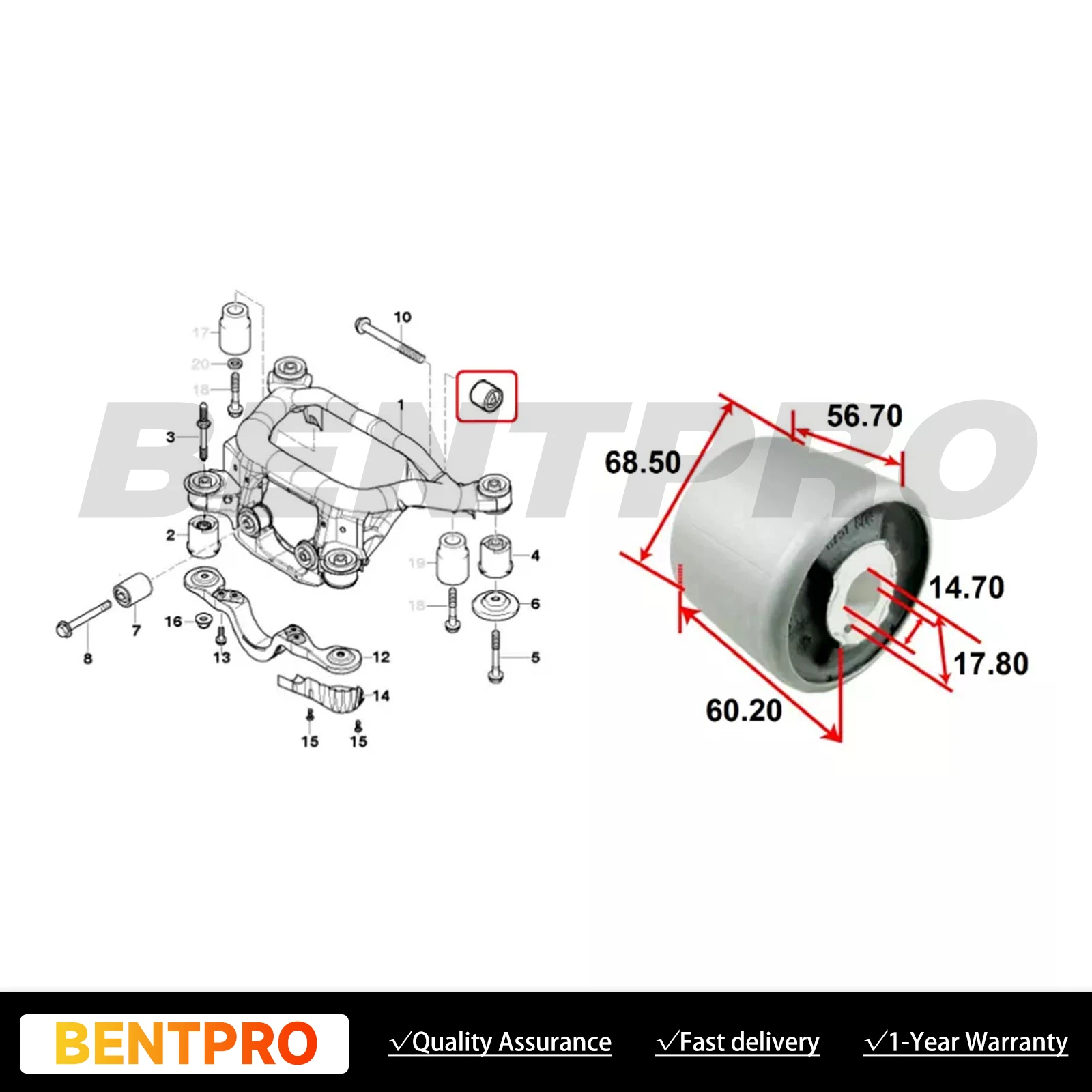 New Rear Differential Beam Bush Bushing for BMW 325xi 328Ci 330xi 325Ci 323Ci 33176751808