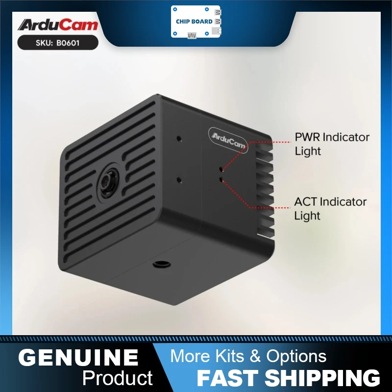

Arducam CM5 Raspberry Pi AI Camera Unit combining PoE/USB-Power, cooling system, and QB imaging module in a compact housing