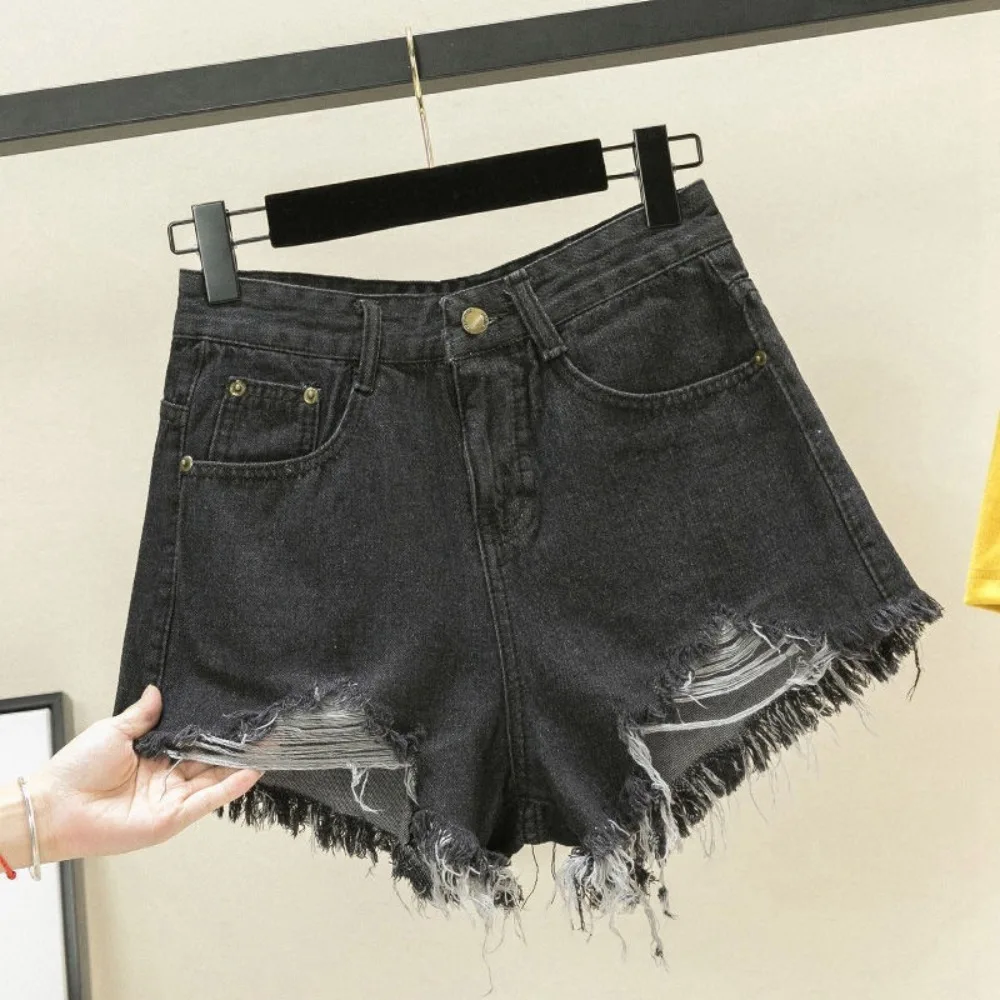 Trendy Stretchy Jean Shorts for Women High Waisted Ripped Denim Shorts Frayed Raw Hem All-match Distressed Shorts Summer Wear