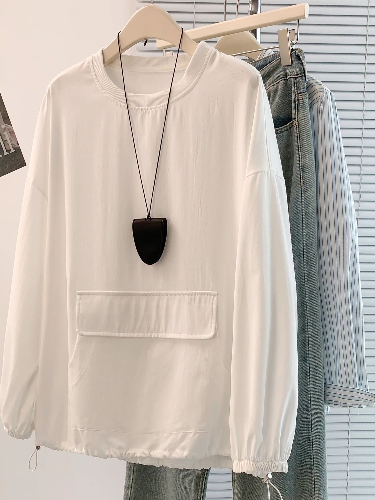 

Faionable Long Sve Hoodie Женская толстовка большого размера с большими кетами Повседневная универсальная возрастная дышащая удобная верхняя одежда