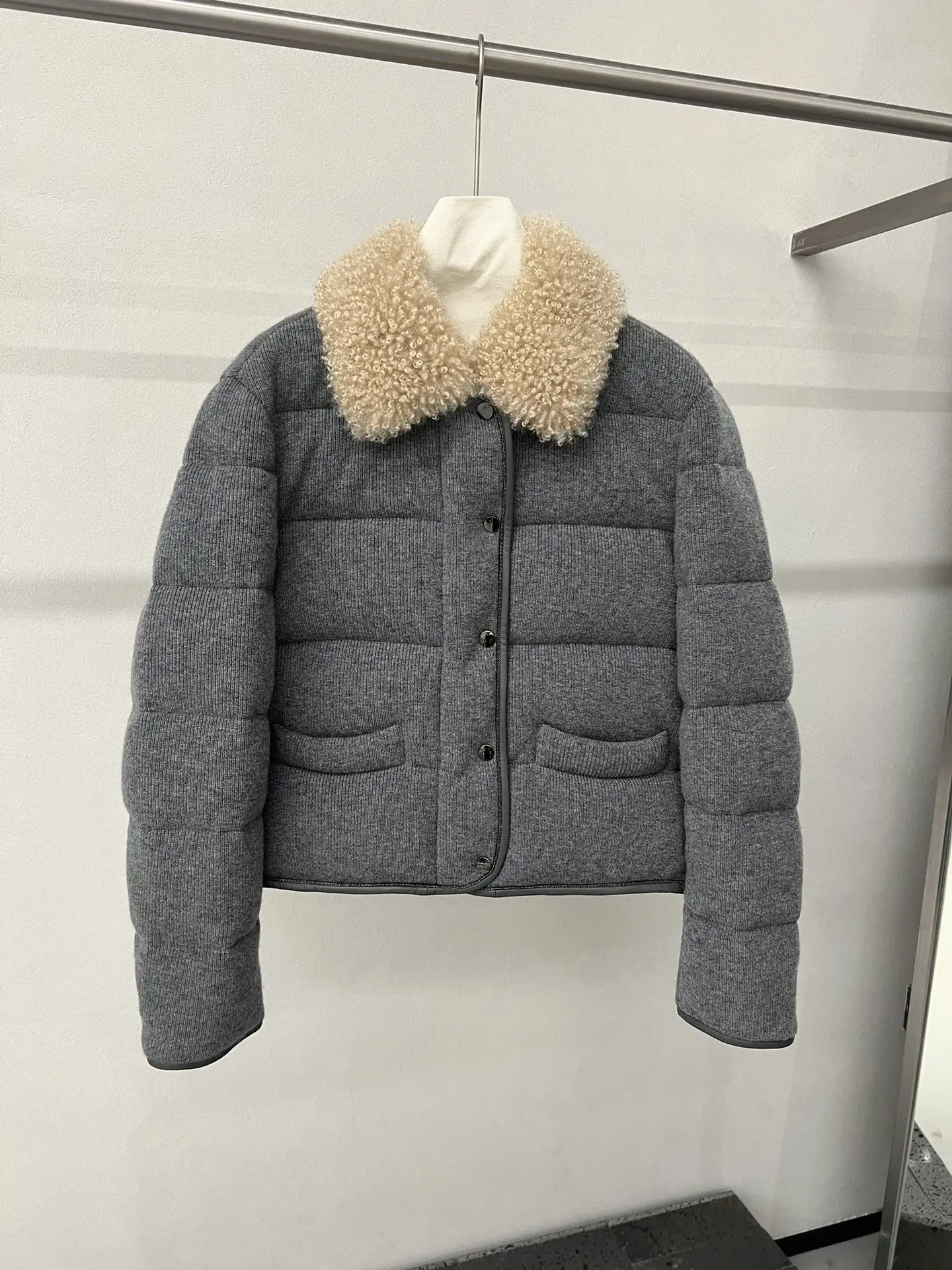 Women'S Wool Knitted Lapel High-Quality White Goose Down Down Jacket Short Casual Jacket Comfortable And Warm