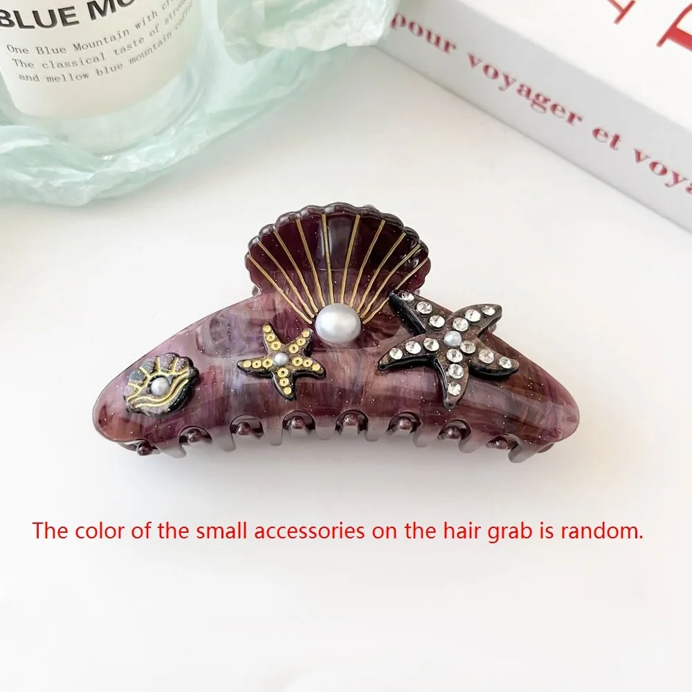 

Sweet Starfish Ocean Shell Hair Grab Pearl Hair Clip Rhinestone Hair Claw Shark Clip Headwear Acrylic Shark Clip Travel