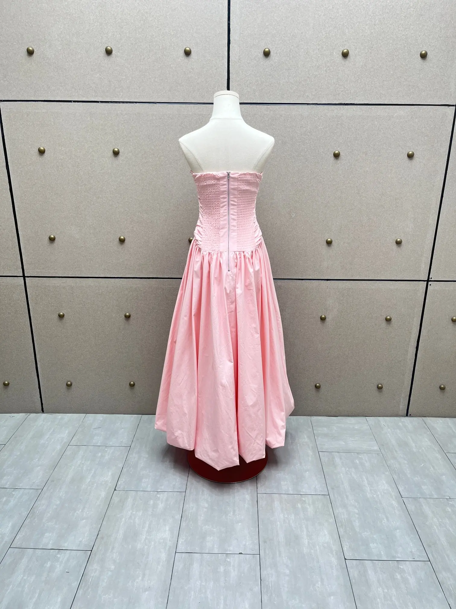 Pink 2025 Beach Style Spring Summer High Quality Strapless Irregular Hem Women White Cotton Dress