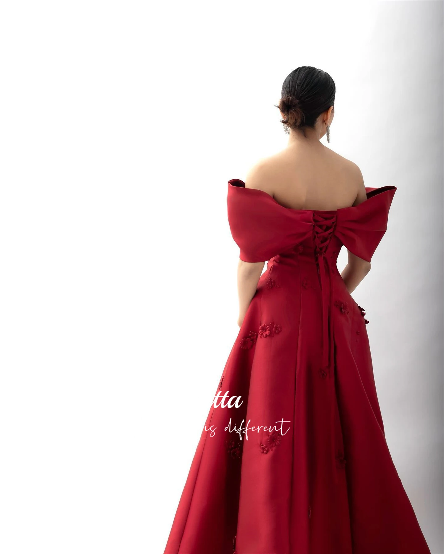 Flower Decoration Deep Red Satin Evening Dress Elegant Long Woman Party Dresses Prom Wedding Sharon Happy Customized فساتين سهرة