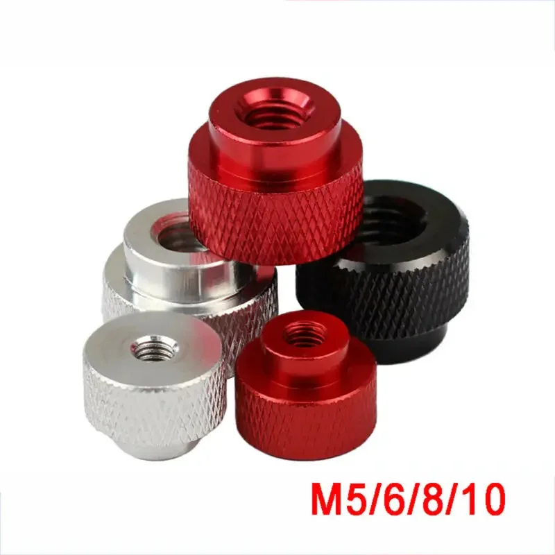1Pcs Through Hole Nut M5 M6 M8 M10อลูมิเนียม Knurled Thumb Nuts บาง/สูงประเภท Hand Grip ลูกบิด Step Nut
