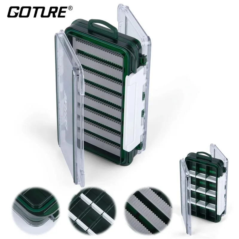 

Goture Fishing Tackle Boxes Waterproof ABS Plastic Lure Bait Fish Hook Storage Box 2 Sided Fly Fishing Box Accessory Tool Box