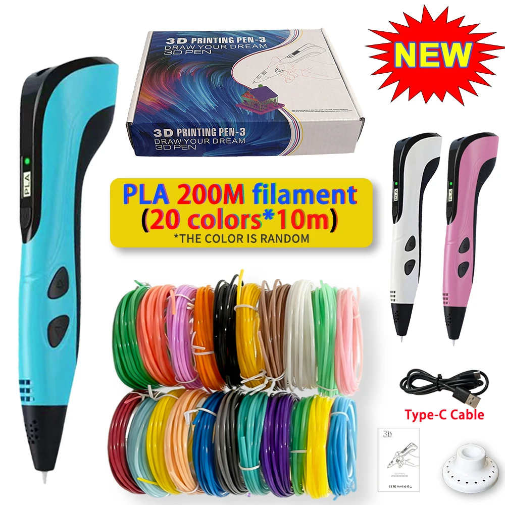 

Новинка 2025 года, 3D ручка для детей, ручка для 3D-печати, набор ручек для рисования «сделай сам», USB PLA Filament, креативные детские подарки на день рождения, Рождество