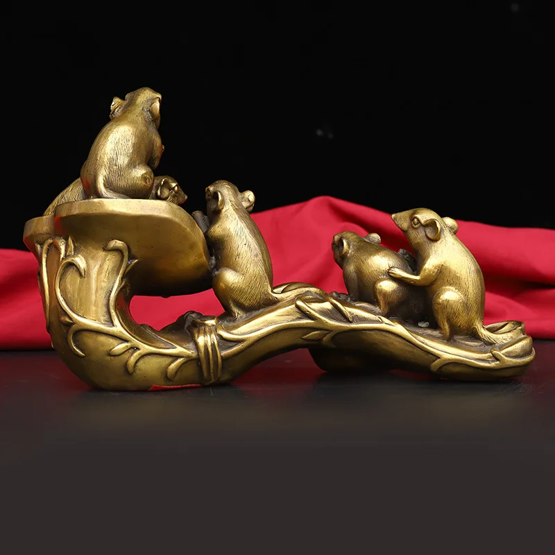 Brass mouse ornament, auspicious zodiac money , five-rat home metal craft decoration