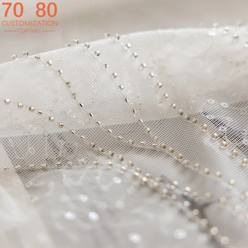 French Beaded Jacquard White Screen Curtains for Living Room Bedroom French Window Balcony Window Customized Finished