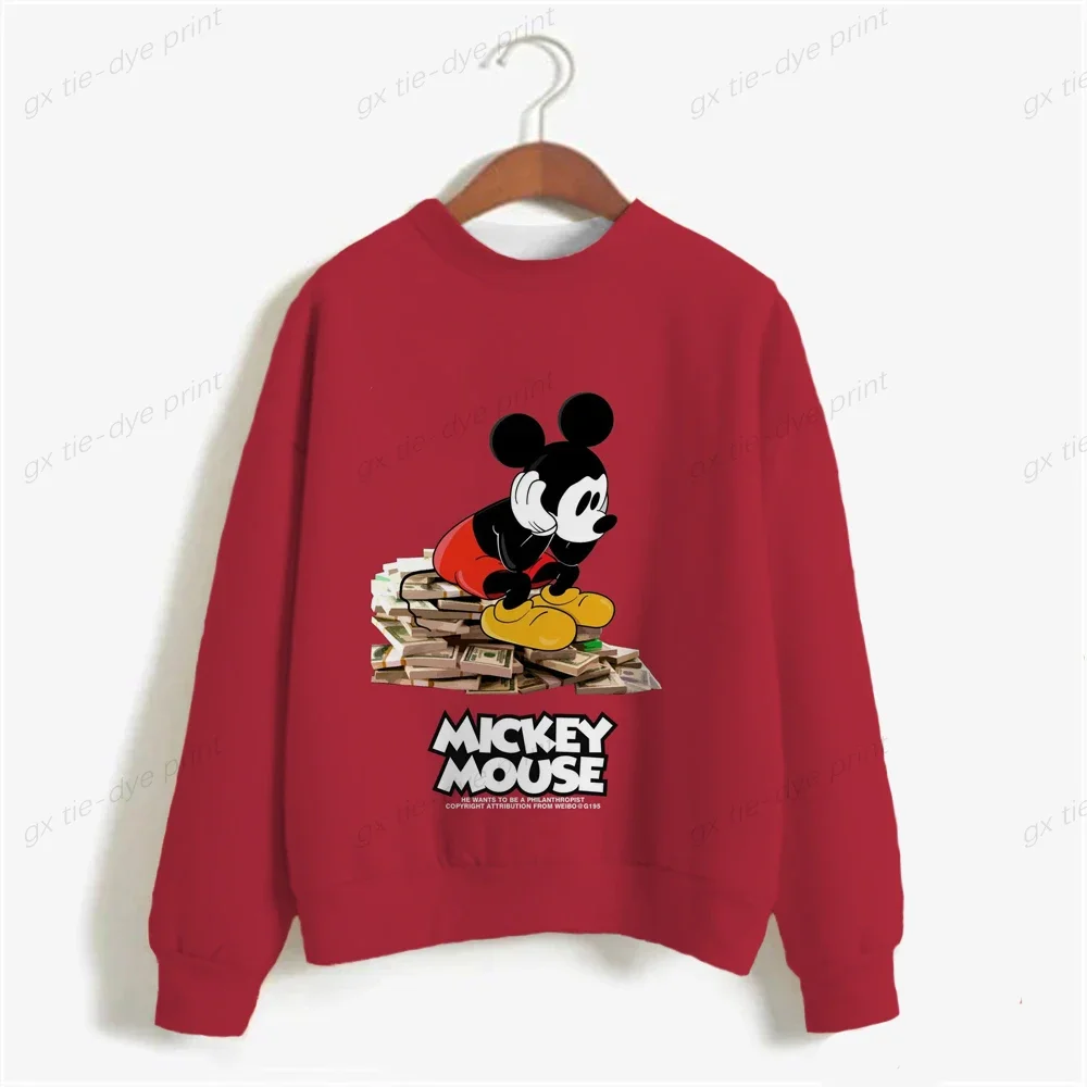 Korea New Women\'s Basic O Neck Sweatshirt Spring Disney Minnie Mouse Print Hoodie 2024 Girls Casual Harajuku Pullover