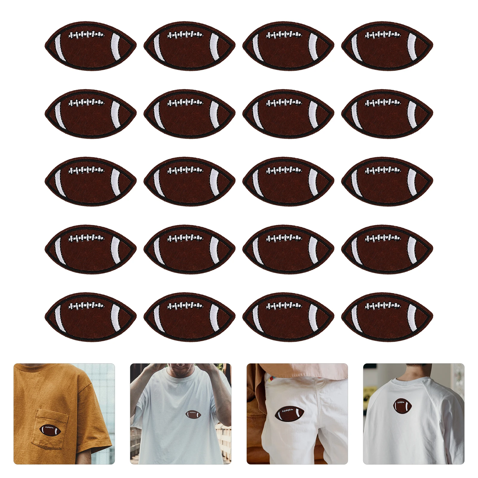 

20pcs Embroidery Cloth Rugby Shaped Polyester Iron On Patches For Clothes Repair Sewing Accessories Bag Jeans Decorative