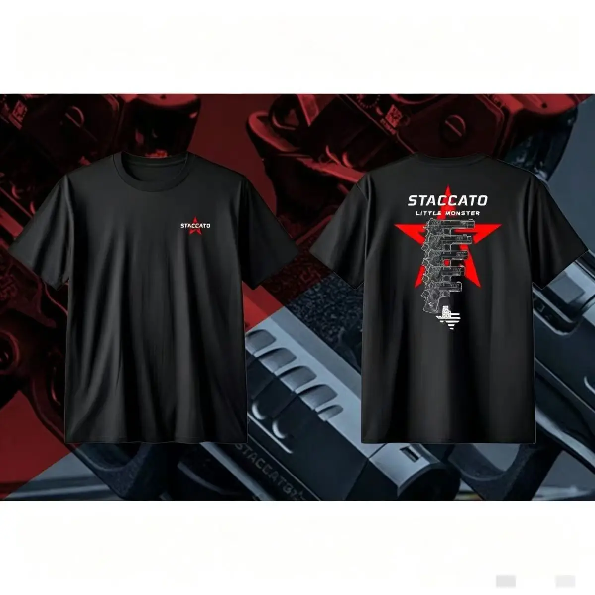 2026 New Tactical Red Star Stacked Pistol Outline Print T Shirt Oversized Unisex Streetwear Outdoor Shooting Sport Cotton Tees