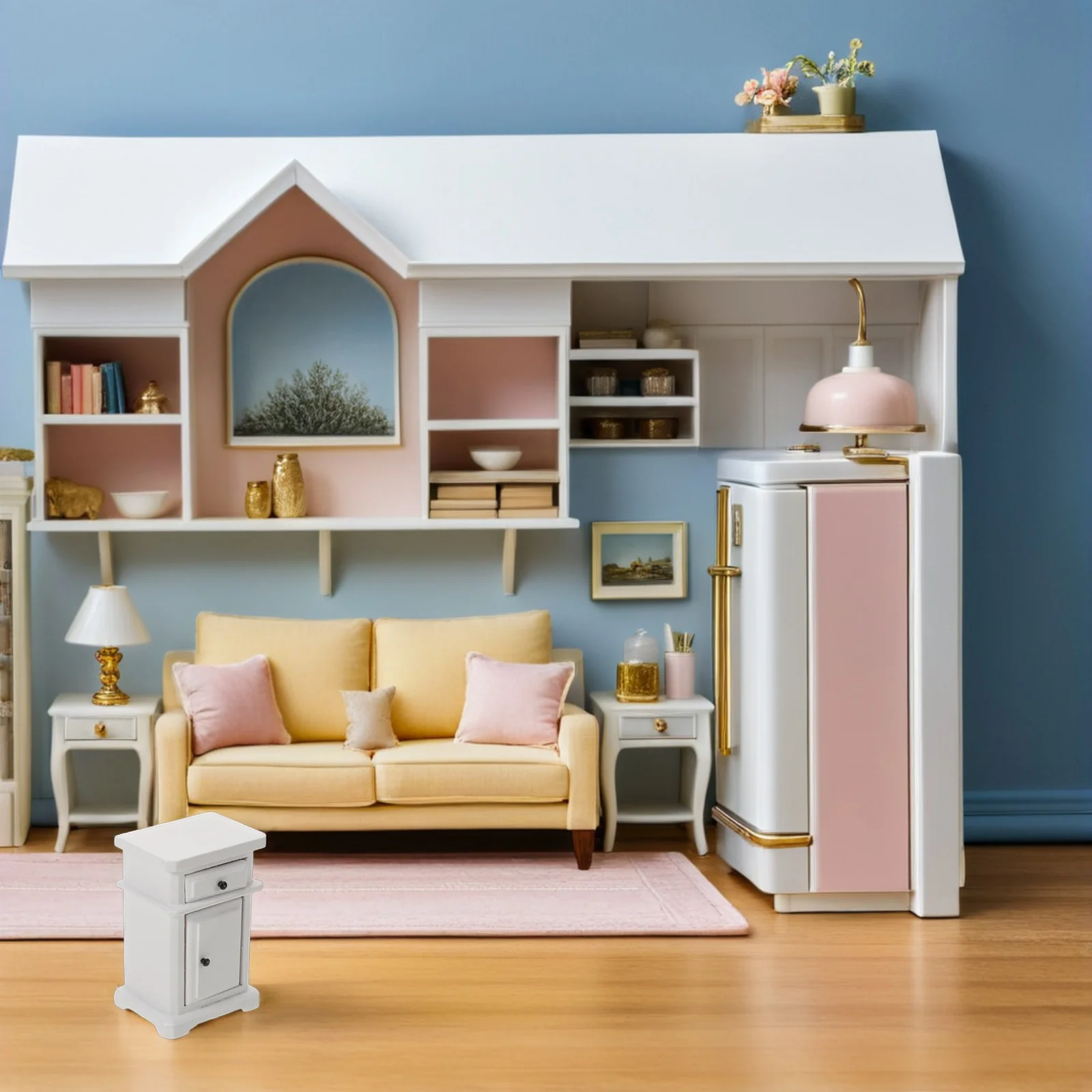 Casa Mini muebles casa de muñecas sala de estar juguete mesa auxiliar en miniatura accesorio de madera gabinete lateral soportes de noche