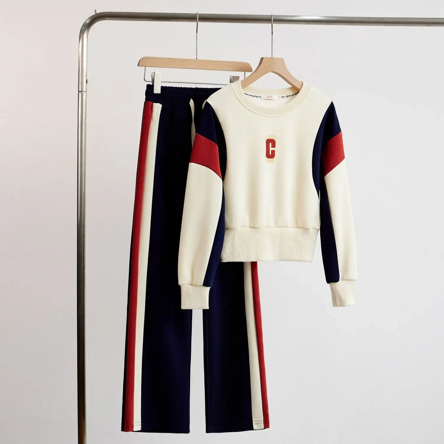 الراقية مجموعة ملابس رياضية المرأة الخريف عارضة قطعتين دعوى اللون كتلة البلوز المألوف مجموعة كاملة #1