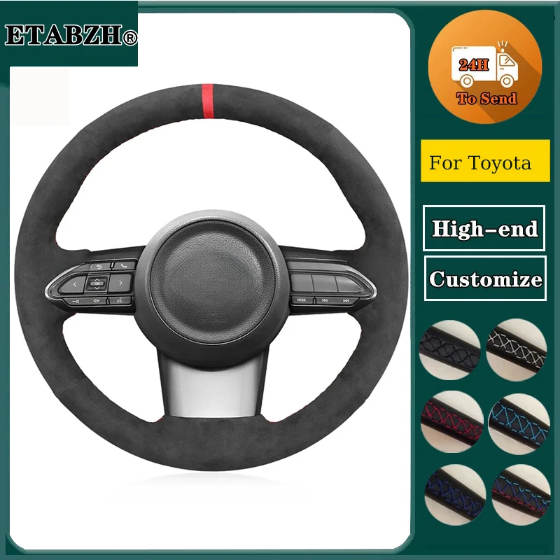 Braid Car Steering Wheel Cover For Toyota Yaris GR 2020 2021 2022 Hand Sewing Suede Leather Car Accessories