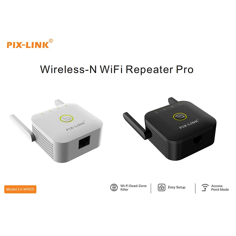 

PIX-LINK WR25 N300 WiFi-репитер 300 Мбит/с 2,4 ГГц с 2 внешними антеннами, режим 3-в-1: роутер/репитер/AP, простая настройка WPS