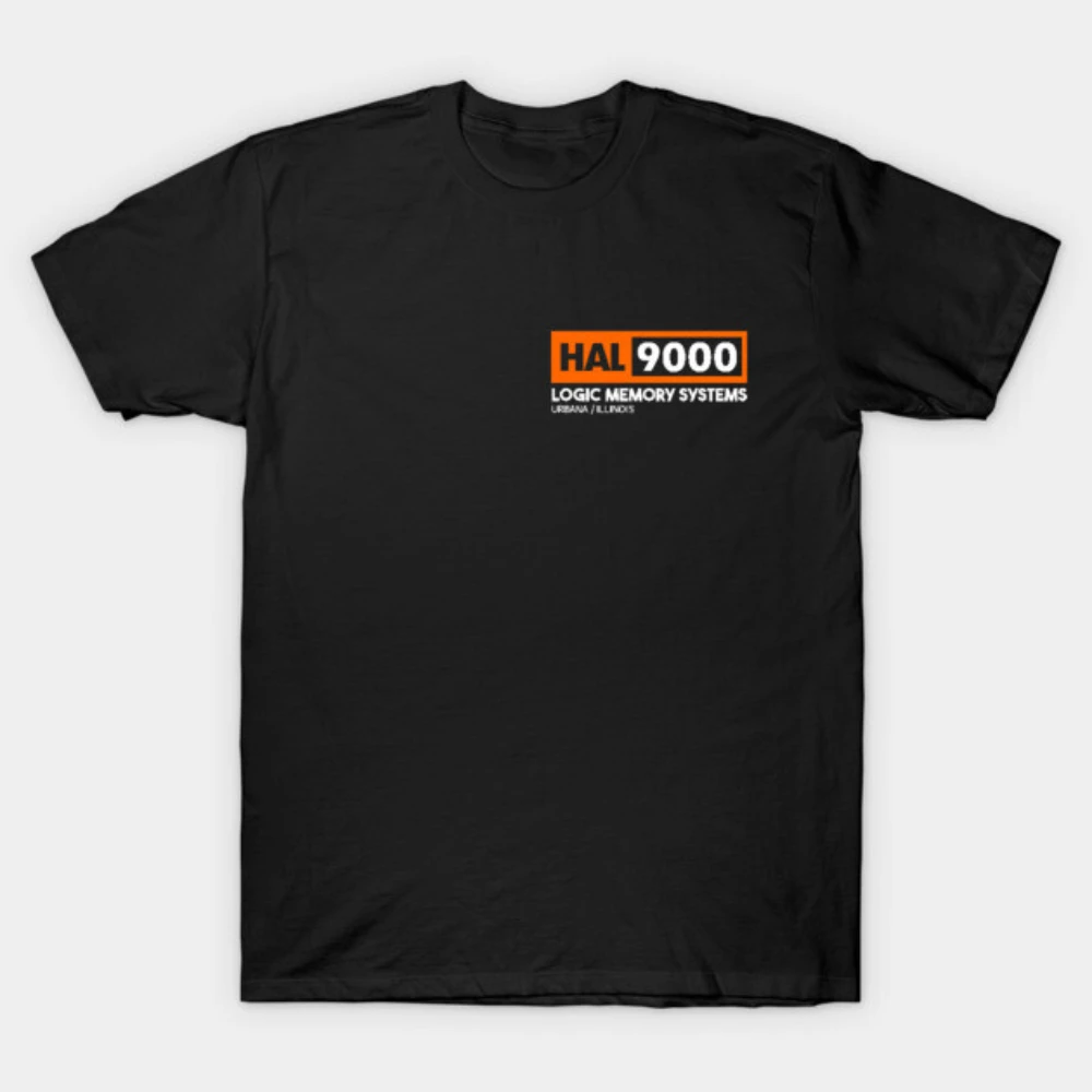 Mens Cotton HAL 9000 T Shirt Chest Print Logic Memory Systems Label Classic Sci Fi Movie Minimal Casual Short Sleeve Fan Tee