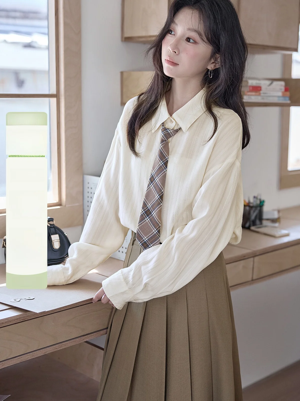 

Ele Long Sve irt Women's Apricot Color Commute Sle Korean Loose Fit Breathable Skin-Friendly Spring New Arrival