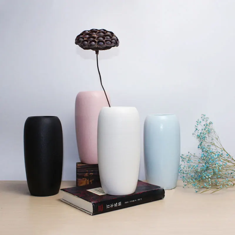 Minimalist Modern Cylindrical Frosted Ceramic Small Vase Dried Flower Arrangement Home Living Room Handicraft Decoration