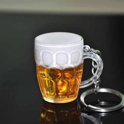 New Acrylic Beer Mug Keychain Simulation Mini Drink Glass Keyring Men Women Couple Key Holder Bag Pendant Jewelry Accessory Gift