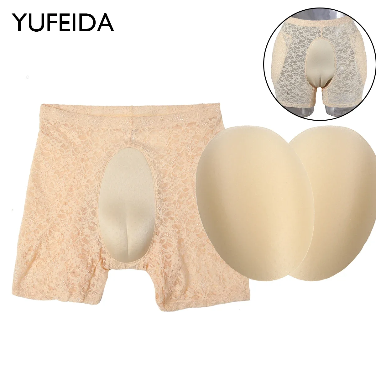 

YUFEIDA Sexy Genital Underwear Men Hiding Gaff Panties Fake Vaginal Padded Shaping Boxers Transgender Crossdresser Gay Underpant