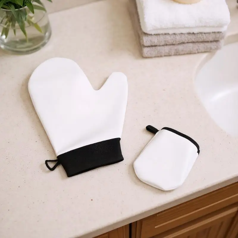 قفاز دباغة ذاتي سريع الجفاف، أداة توزيع على الوجهين لوشن الجسم، تمنع لزجة الأيدي