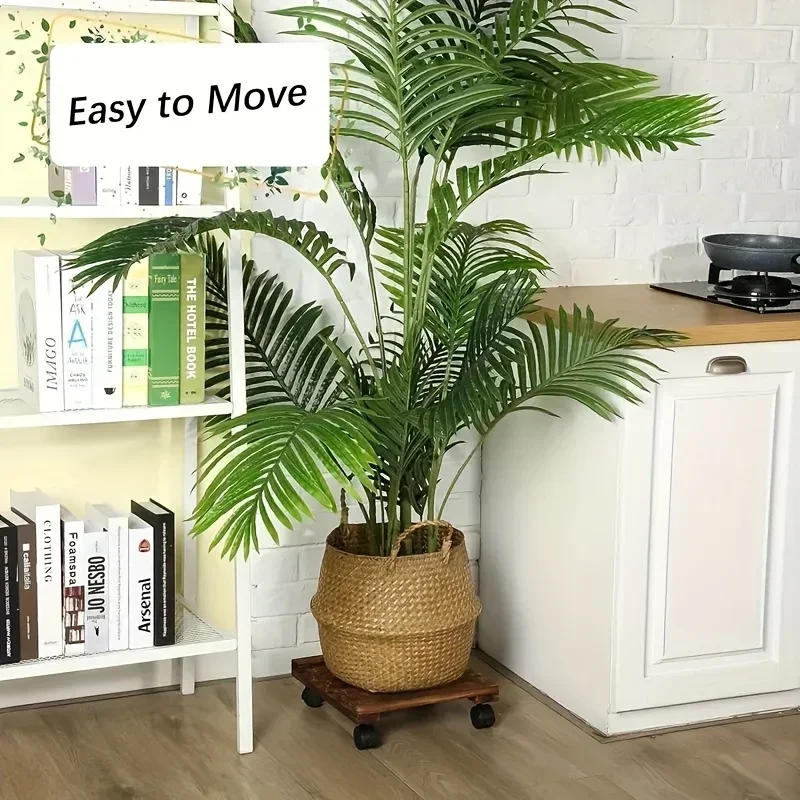 1PC 2026New  Lightweight Wooden Flower Pot Base with Universal Wheels Solid Wood Multi-functional Practical Movable Plant Stand