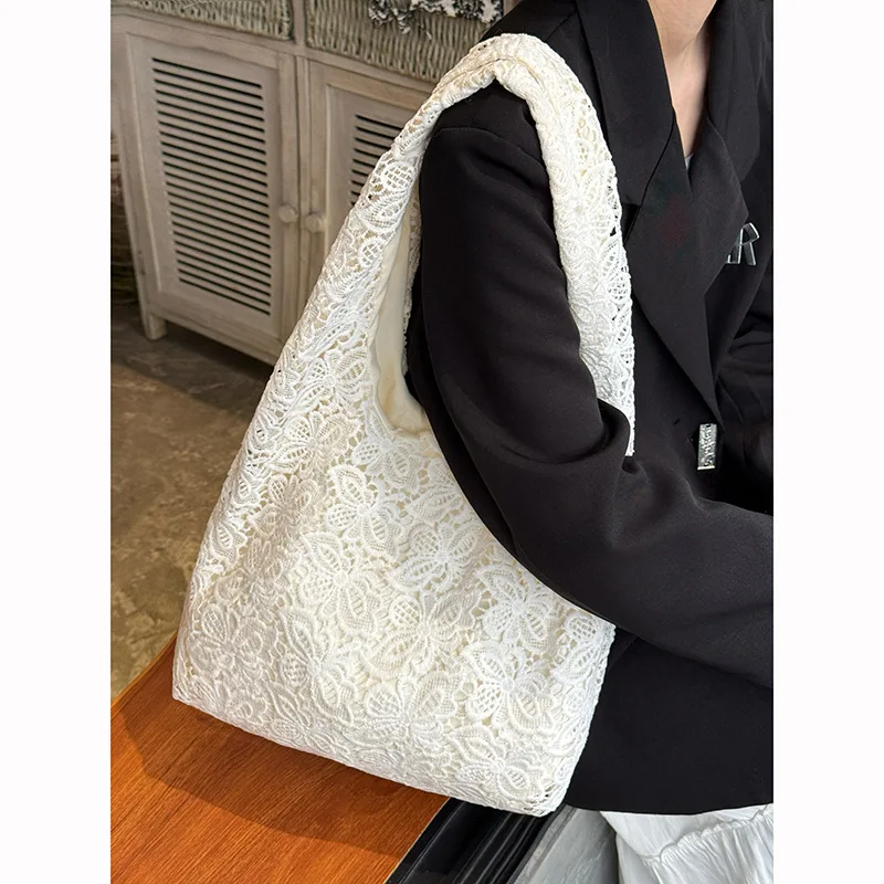 

Кружевная большая сумка в сельском стиле, новая сумка через плечо большой вместимости, нишевая универсальная большая сумка