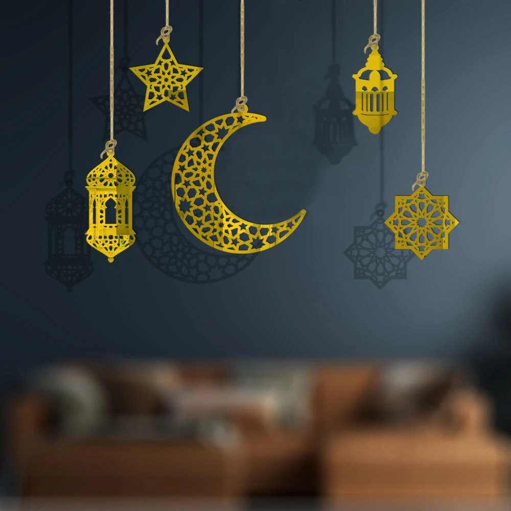 Ramadan Hanging Decoration Acrylic Eid Mubarak Moon Star Lantern Pendant Ramadan Decoration 2025 Eid Party Ornament for Home