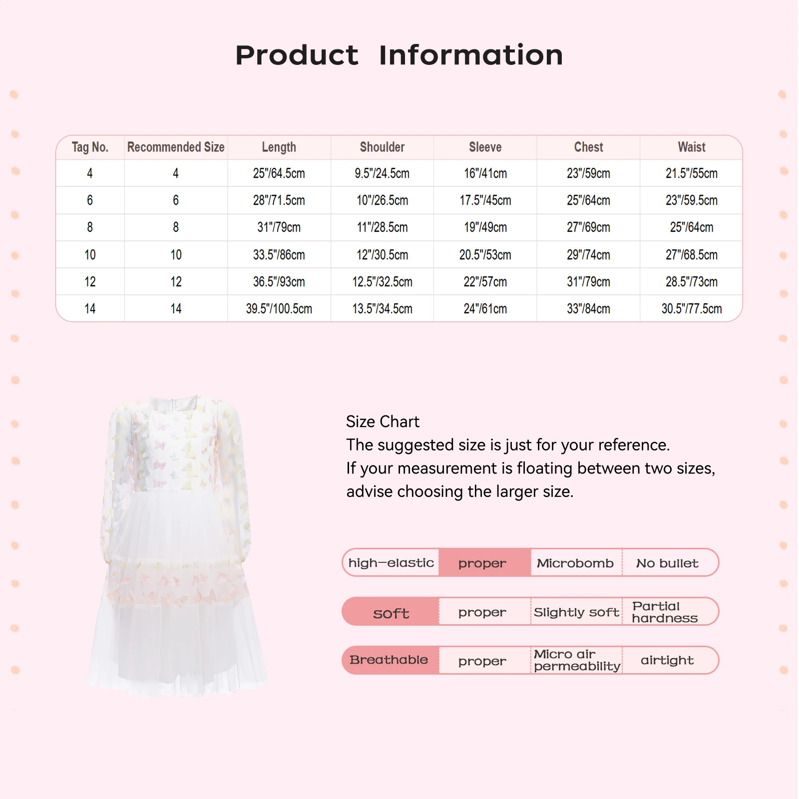 Kids Girls Tulle Party Dresses Square Neck Long Puff Sleeves Butterfly A-Line Dress for Wedding Birthday Holiday