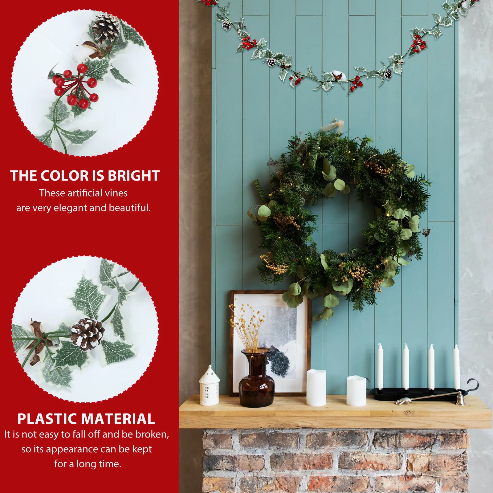 

Xmas Simulated Decor Lifelike Red Fruit Plant Pendant Christmas Party Decoration Artificial Berries Vine Wall Home Hanging Xmas