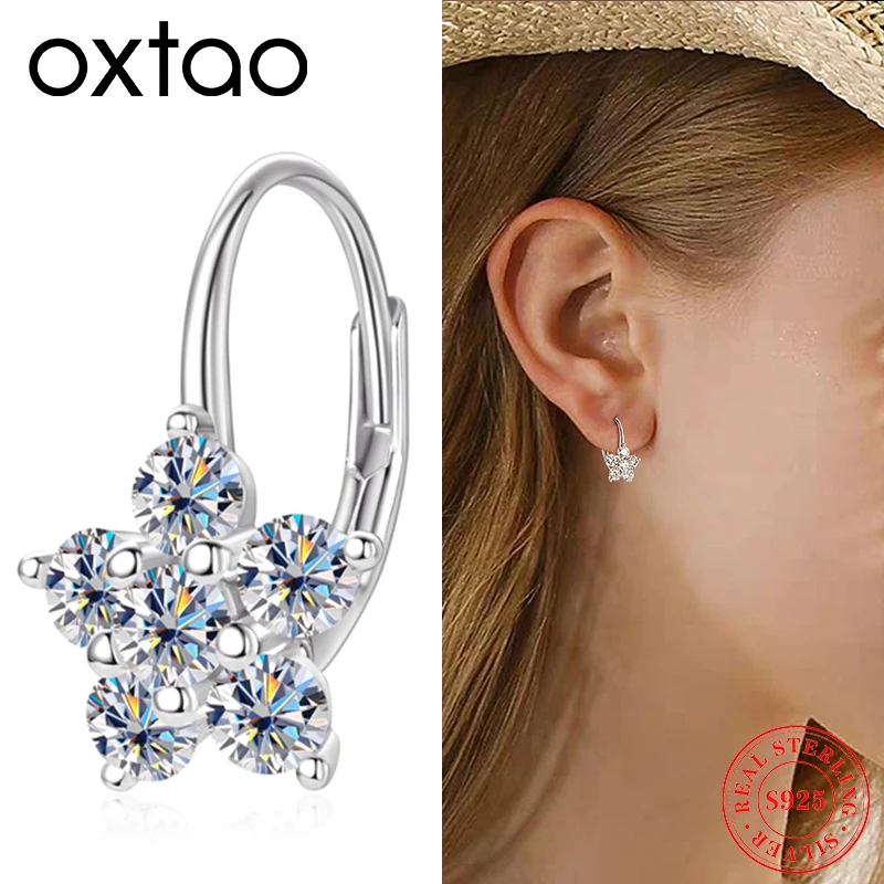 

OXTAO 925 Sterling Silver Flower Earrings 3mm 1.0ct Moissanite Hoop Earring For Women Earrings Wedding Party Jewelry Gifts