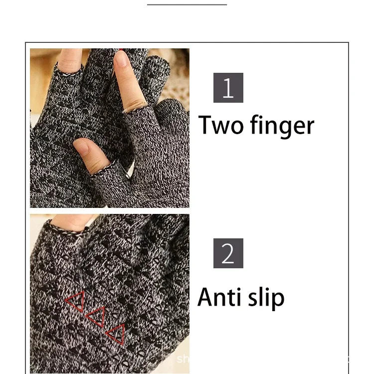 Autumn Winter Half Finger Touchscreen Gloves Anti-Slip Men Women Brushed Letters Knitting Office Students Writing Keep Warm