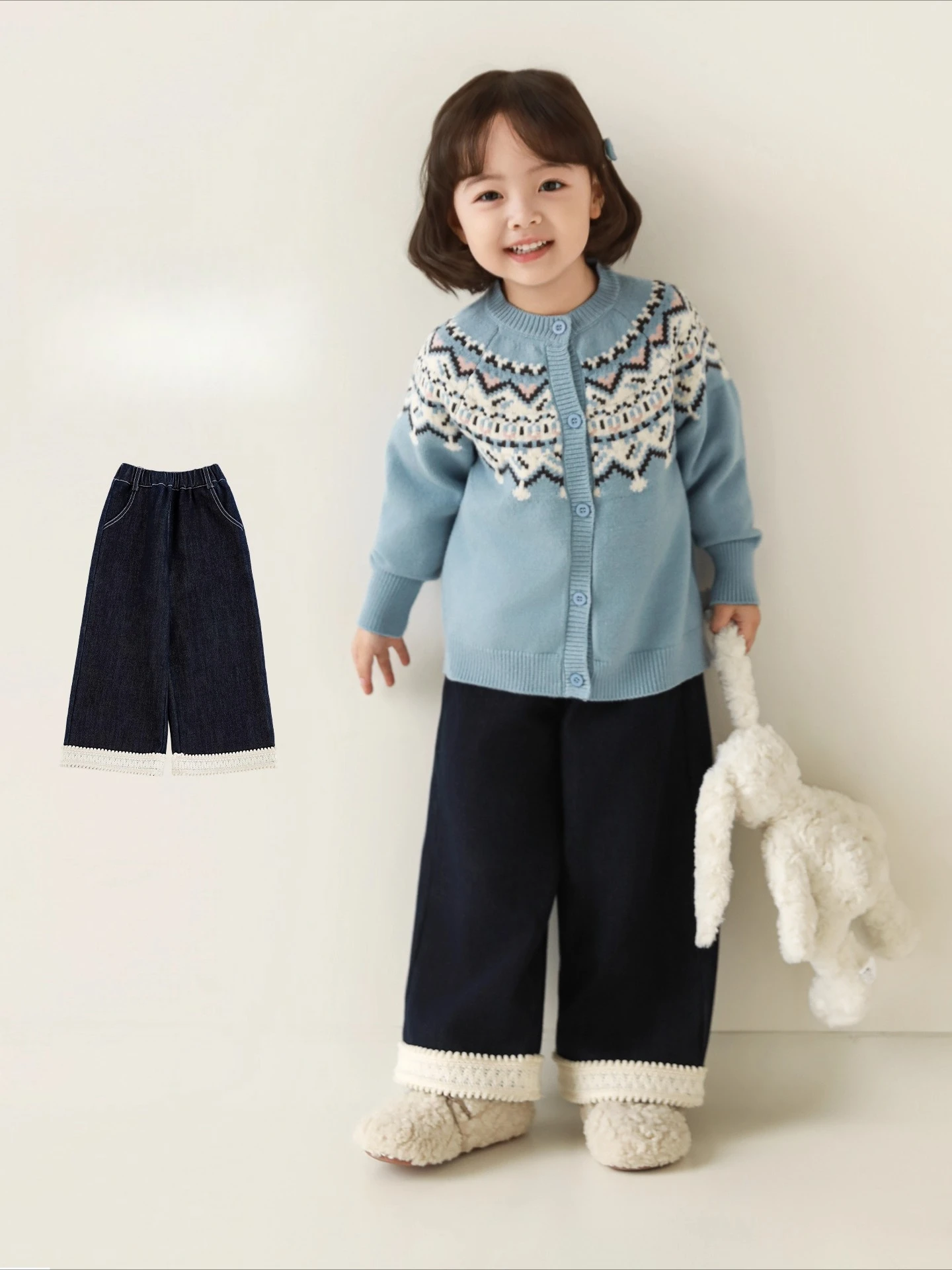 Christmas Gift 2025 Girls Fleece Lined Jeans Thick Straight Leg Colorfast Thermal Pants Age 1 to 7 Years