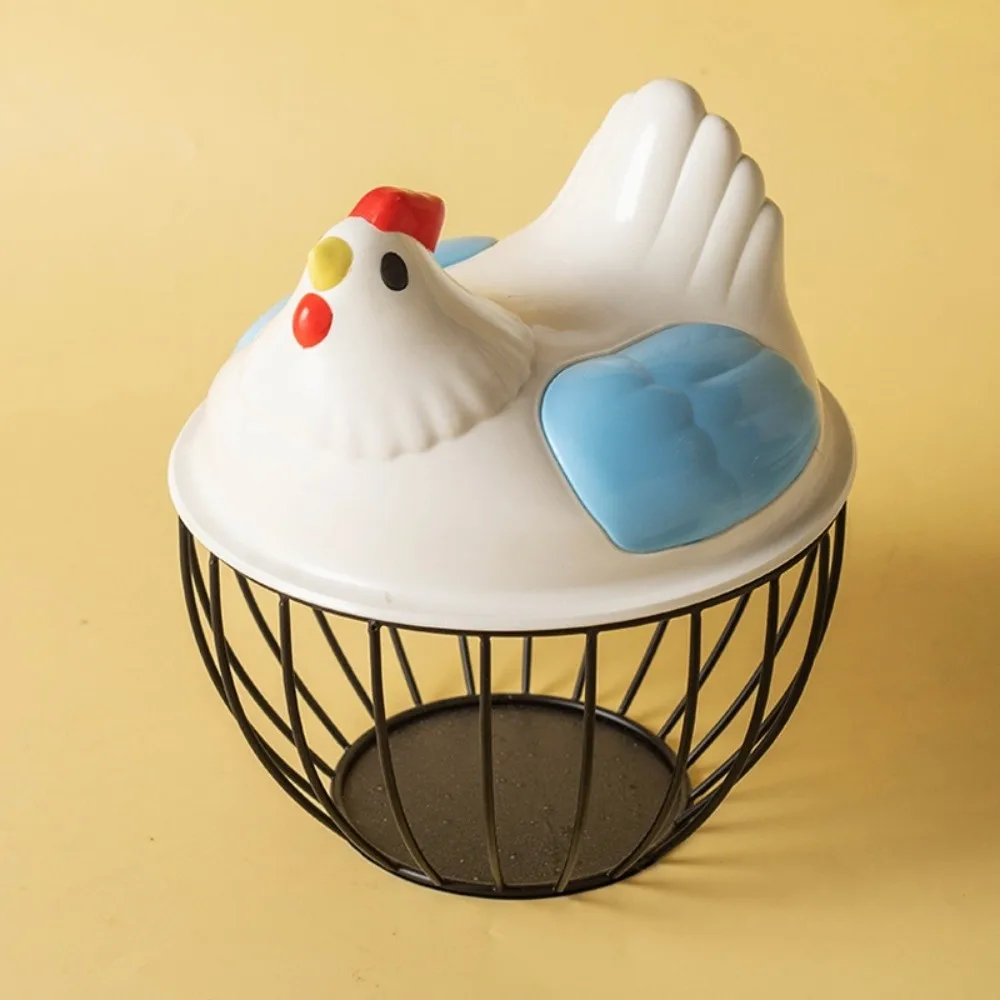 Rustic Hen Shape Egg Basket Storage Farm Style Egg Container with Lid Hollow Iron Basket Kitchen Accessories